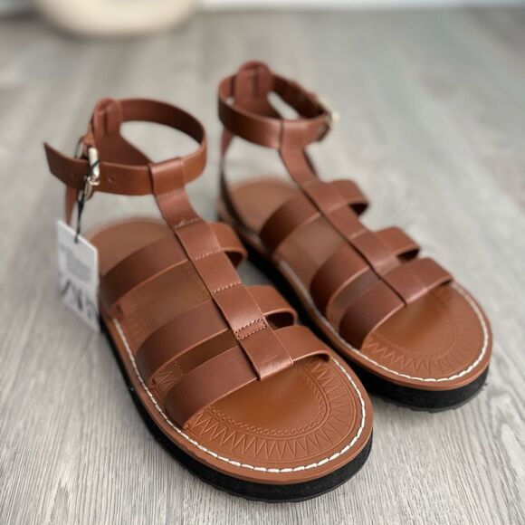 NWT ZARA LEATHER FISHERMAN SANDALS BROWN - Picture 3 of 7